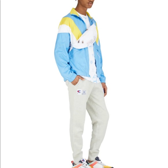 Champion Nylon Full Zip Warm Up Jacket Blue/Sunny Yellow/White size XL - Picture 3 of 16